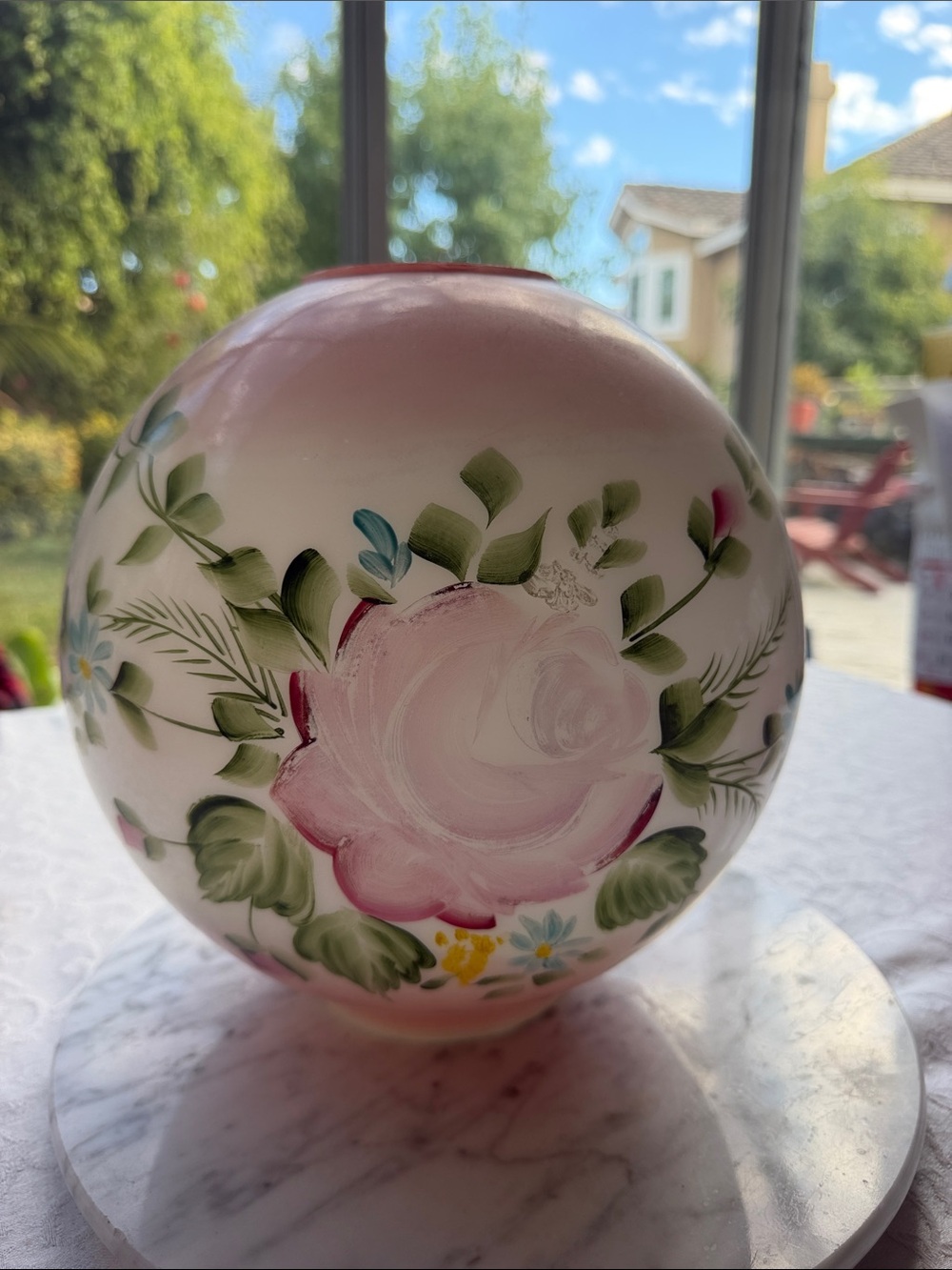 Vintage or Antique Victorian hand-painted glass ball lamp shade, globe